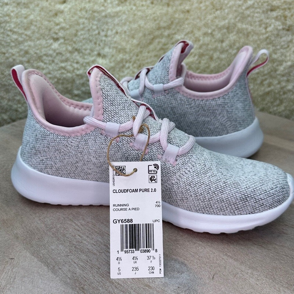 Adidas Cloudfoam Pure 2.0 Girls Size 5 Sneakers GY6588 Pink Gray Running Shoes
